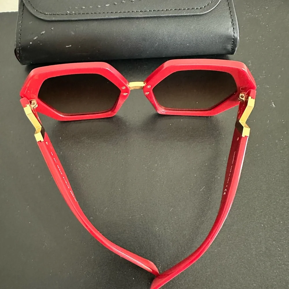 Valentino Red Hexagonal Frame Sunglasses with Gold Accent